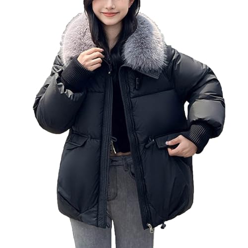 Narnhuci Daunenjacke Damen Pelzkragen Steppjacke Einfarbig Winterjacke Warmer Wintermantel Reißverschluss Pufferjacke Langarm Baumwolljacke Steppmantel mit Tasche Autumn Winter Mantel Übergangsjacke von Narnhuci