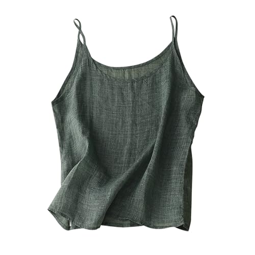 Narnhuci Tanktops Frauen Musselin Tank Tops Damen Leinen Baumwolle Trägertop Spaghetti Oberteile Einfarbig Camisole Ärmellose Tanktop Sommer Leinenshirt Basic Untershirt Leichte Leinentops Unterhemd von Narnhuci