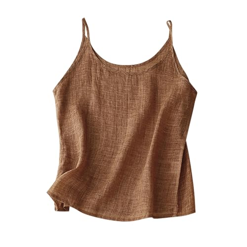 Narnhuci Tanktops Frauen Musselin Tank Tops Damen Leinen Baumwolle Trägertop Spaghetti Oberteile Einfarbig Camisole Ärmellose Tanktop Sommer Leinenshirt Basic Untershirt Leichte Leinentops Unterhemd von Narnhuci