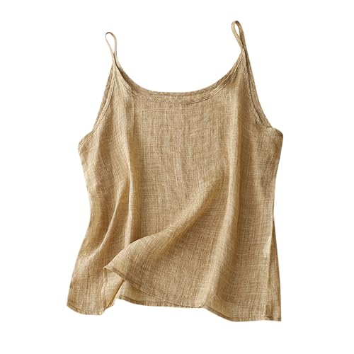Narnhuci Tanktops Frauen Musselin Tank Tops Damen Leinen Baumwolle Trägertop Spaghetti Oberteile Einfarbig Camisole Ärmellose Tanktop Sommer Leinenshirt Basic Untershirt Leichte Leinentops Unterhemd von Narnhuci