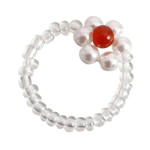 Naroote Blumen-Perlenring, Antiallergen, Einfach Passender Blumen-Reisperlen-Ring, Bezaubernd für Mädchen (Freie Größe) von Naroote