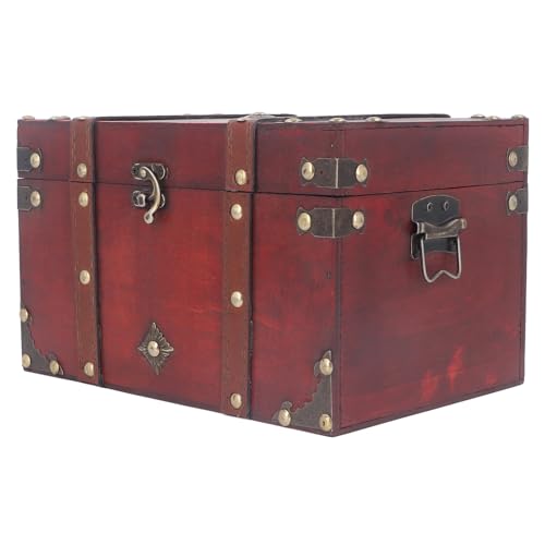Naroote Holz-Schatzkiste, Langlebige Vintage-Eleganz, Sichere Schatztruhe, Aufbewahrungsbox für Film-Requisiten (Rot) von Naroote