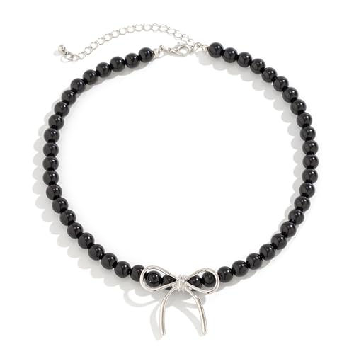 Naroote Perlenkette, Perlenschleife-Halskette, Stilvoll, Exquisit, Elegant für Reisen für den Alltag (Freie Größe) von Naroote