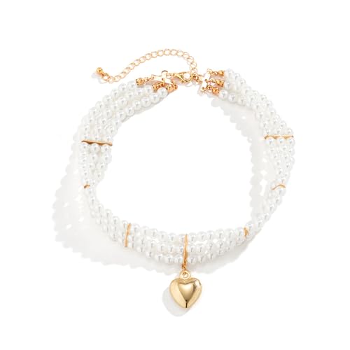 Naroote Schlüsselbein-Halskette mit Künstlichen Perlen, Hakenverschluss, Stilvolle Mehrschichtige Halskette mit Künstlichen Perlen für Hochzeiten für Mädchen (Freie Größe) von Naroote