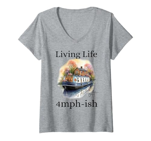 Damen Kanalboot Geschenk Narrowboat Barge Living Life at 4mph - ish T-Shirt mit V-Ausschnitt von Narrowboat Barge Canal Boat Gift Shop