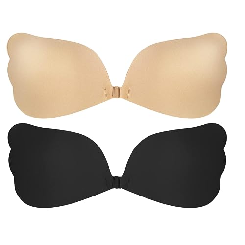 Narunii Klebe BH,2 Stück Nippelpads,Klebe-BHS Push up,Trägerloser BH,Wiederverwendbar Klebe-BHS für Abendkleider,Hochzeitskleider,und andere rückenfreie Mode (A) von Narunii