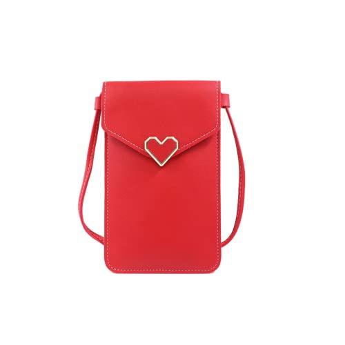 Narunii Umhängetasche für Damen, Mini-Handytasche, mit transparentem PU-Leder, für Touchscreen, Verriegelung der Liebe, rot von Narunii