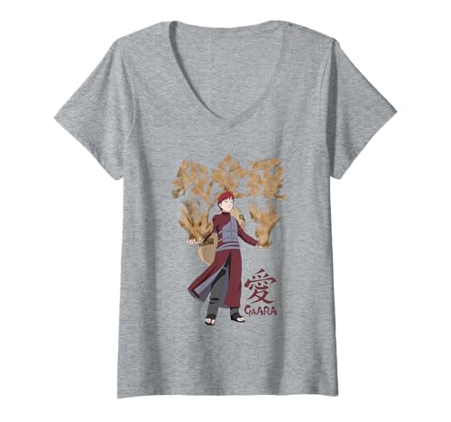 Damen Naruto Shippuden Gaara Kanji T-Shirt mit V-Ausschnitt von Naruto