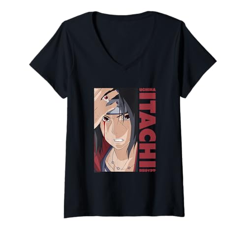 Damen Naruto Shippuden Itachi Block und Name T-Shirt mit V-Ausschnitt von Naruto