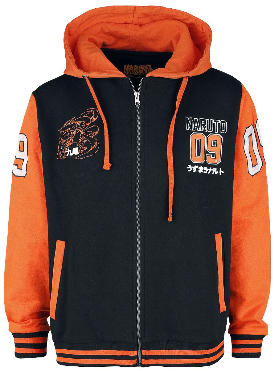 Naruto - Anime Kapuzenjacke - Varsity - S bis XL - für Männer - Größe M - schwarz/orange  - Lizenzierter Fanartikel von Naruto