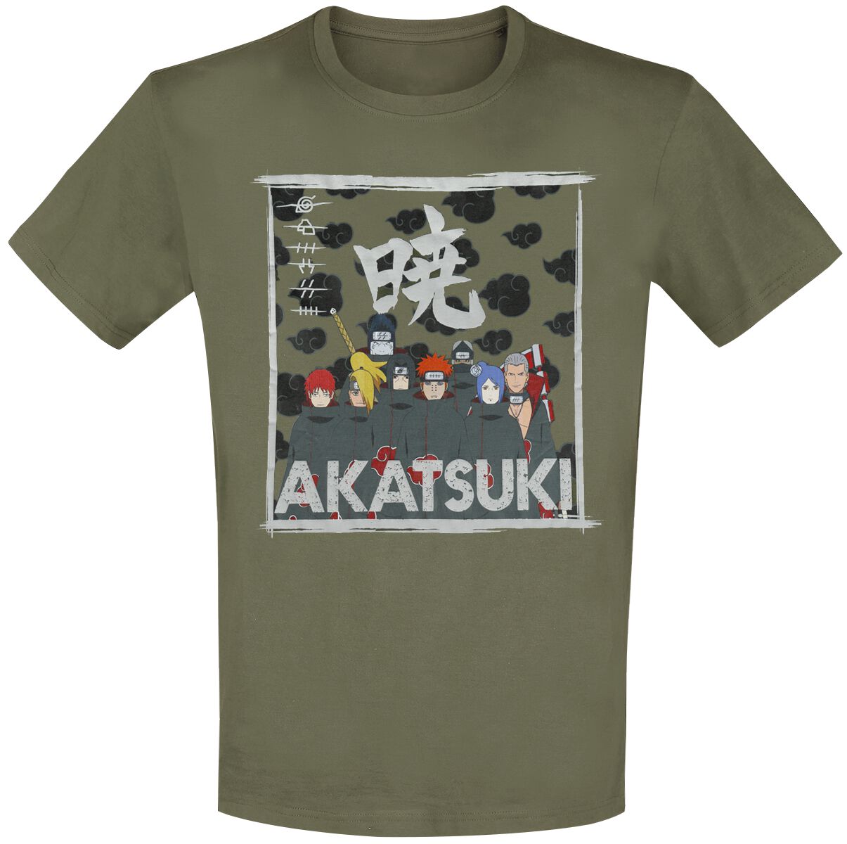 Naruto - Anime T-Shirt - Akatsuki Clan - S bis XXL - für Männer - Größe M - grün  - Lizenzierter Fanartikel von Naruto