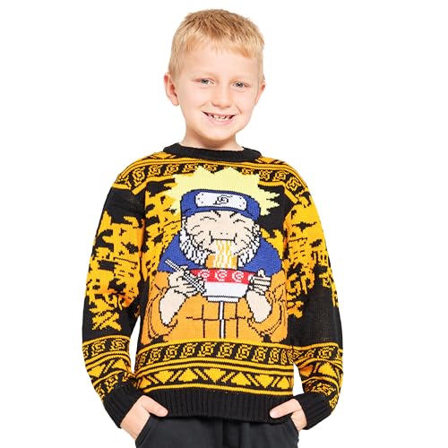 Naruto Pullover Weihnachten - Anime Pullover für Jungen von 9-16 Jahren - Weihnachtspullover Kinder mit Rundhalsausschnitt (Schwarz/Gelb, 11-12 Jahre) von Naruto