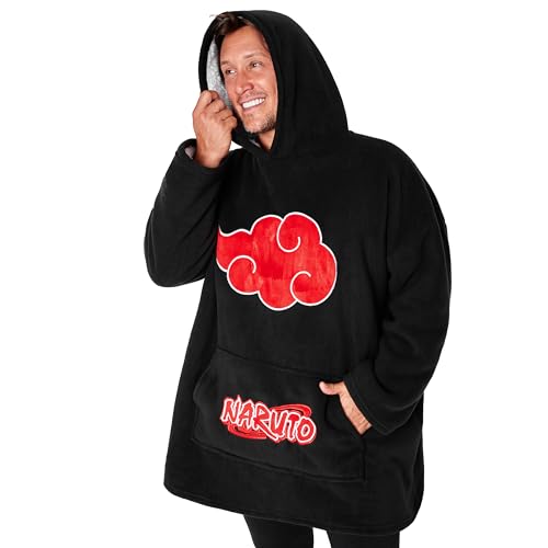 Naruto Übergroße Herren Hoodie Decke mit Ärmeln Oversized Kapuzenpullover Tragbare Decken Geschenke (Schwarz/Rot) von Naruto