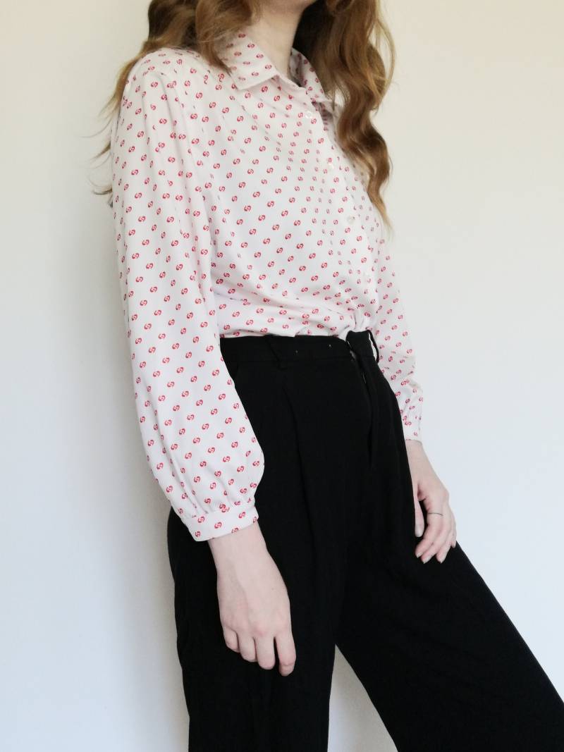 True Vintage Bluse 70Er 80Er Weiß Rot Gepunktet Gemustert Onesize 36 38 S M Retro von Narvhi
