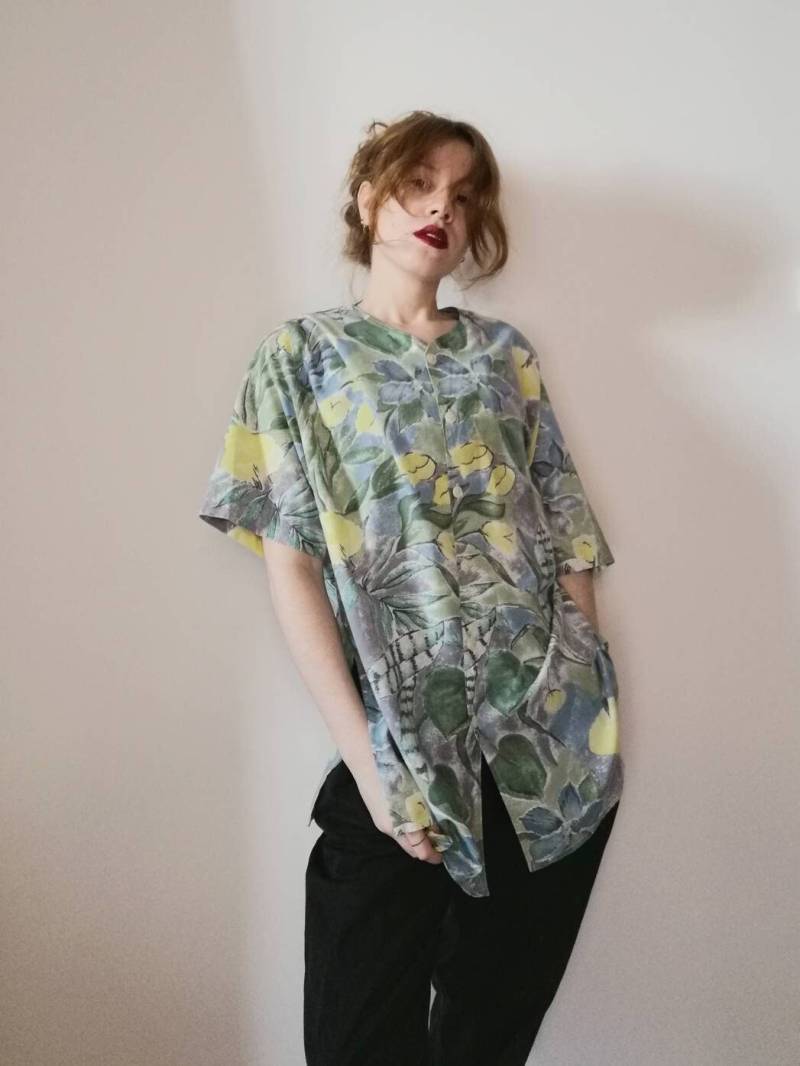 True Vintage Bluse 80Er 90Er Long Shirt Grün Türkis Floral Gemustert Onesize L Xl True Vintage Bluse 80Er 90Er Long Shirt Grün Türkis Floral Gemustert Onesize L Xl von Narvhi