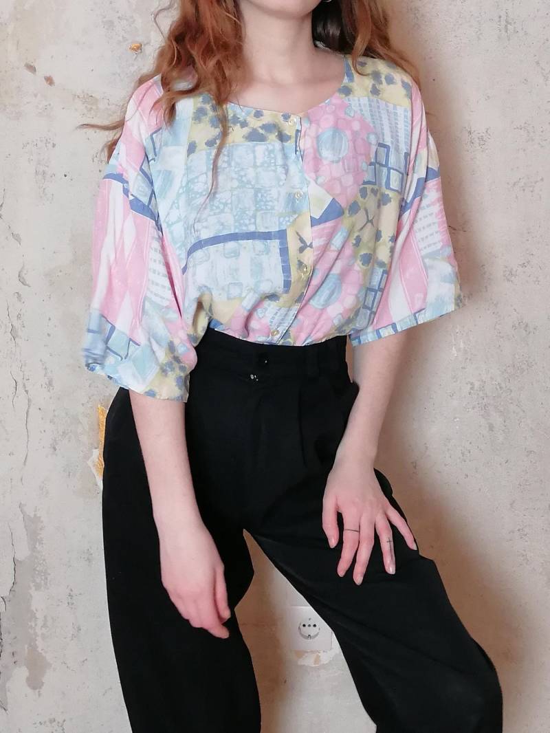 True Vintage Bluse 80Er 90Er Pastell Rosa Hellblau New Fast 48 True Vintage Bluse 80Er 90Er Pastell Rosa Hellblau New Fast 48 von Narvhi