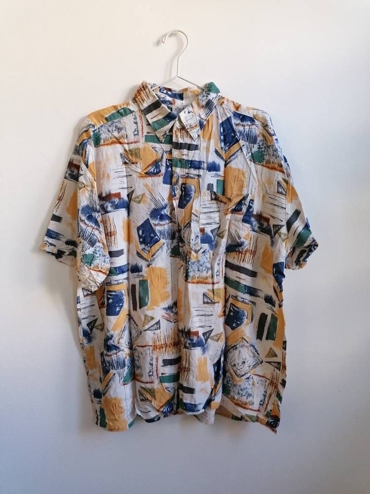 True Vintage Hemd 70Er 80Er 90Er Hawaii Freizeit Crazy Pattern Xl 43/44 Weiß Gelb Blau True Vintage Hemd 70Er 80Er 90Er Hawaii Freizeit Crazy Pattern Xl 43/44 Weiß Gelb Blau von Narvhi