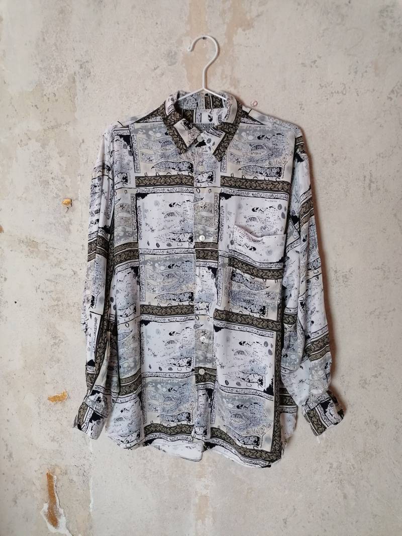 True Vintage Hemd 80Er 90Er Retro Crazy Pattern Weiß Beige Grau L 41/42 Langärmlig True Vintage Hemd 80Er 90Er Retro Crazy Pattern Weiß Beige Grau L 41/42 Langärmlig von Narvhi
