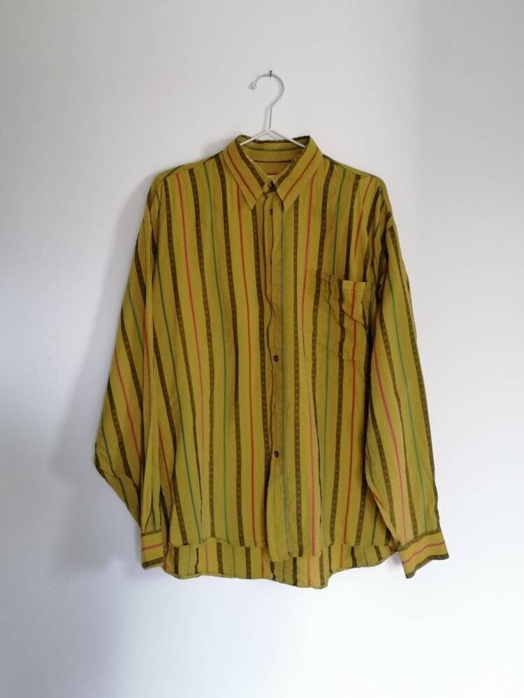 True Vintage Hemd 80Er 90Er Senfgelb Grau Rot Grün Gestreift Jacquard Festival Hippie Wallstreet Onesize True Vintage Hemd 80Er 90Er Senfgelb Grau Rot Grün Gestreift Jacquard Festival Hippie Wallstreet Onesize von Narvhi