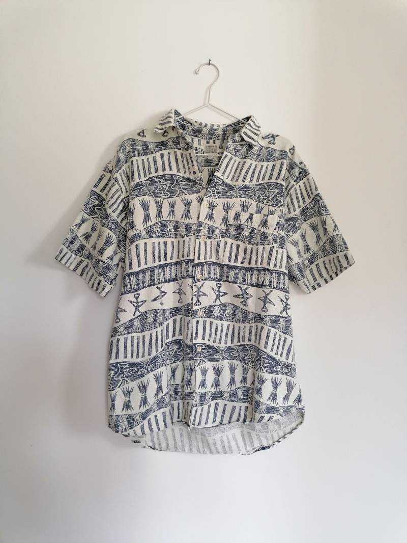 True Vintage Hemd 80Er 90Er Unisex Crazy Pattern Festival Blau Weiß Hawaii Gemustert L Feste Baumwolle True Vintage Hemd 80Er 90Er Unisex Crazy Pattern Festival Blau Weiß Hawaii Gemustert L Feste Baumwolle von Narvhi