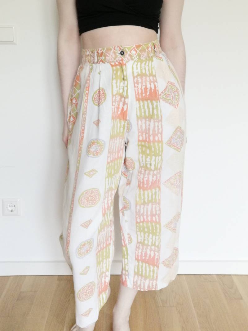 True Vintage Hose 70Er 70S Creme Orange Grün Pastell Crazy Pattern Gemustert M 38 L 40 Xl 42 Onesize von Narvhi