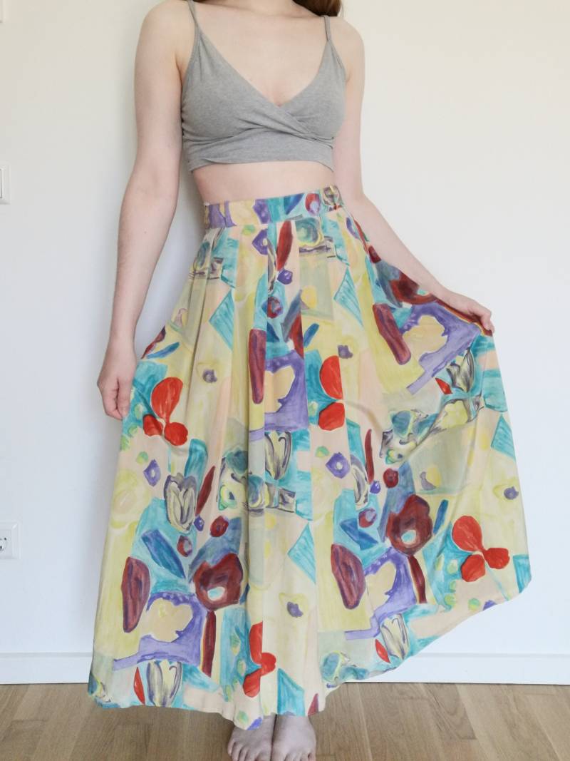 True Vintage Midi Maxi Rock 42 L 80Er 90Er Gelb Blau Bunt Gemustert Pastell Crazy Pattern True Vintage Midi Maxi Rock 42 L 80Er 90Er Gelb Blau Bunt Gemustert Pastell Crazy Pattern von Narvhi