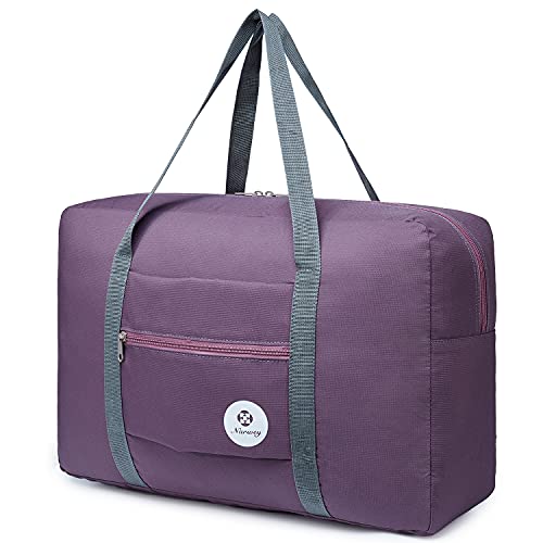 Narwey Handgepäck Tasche für Flugzeug 55x40x20cm/45x36x20cm Faltbare Reisetasche Overnight Weekend Damen Handgepäck Sporttasche Koffer 25L (Lila) von Narwey