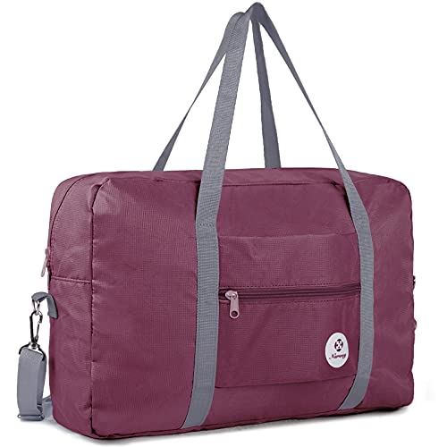 Narwey Handgepäck Tasche für Flugzeug 55x40x20cm/45x36x20cm Faltbare Reisetasche Overnight Weekend Damen Handgepäck Sporttasche Koffer 25L mit Schultergurt (Weinrot) von Narwey