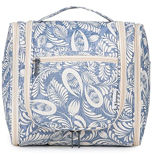 Groß Kulturbeutel Damen & Herren - Gross Kulturtasche Zum Aufhängen, Kinder Kosmetiktasche - Waschtasche für Frauen & Mädchen (Blaues Blatt (Groß)) von Narwey