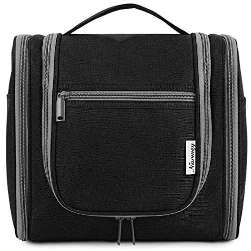 Groß Kulturbeutel Damen & Herren - Gross Kulturtasche Zum Aufhängen, Kinder Kosmetiktasche - Waschtasche für Frauen & Mädchen (Schwarz (Groß)) von Narwey