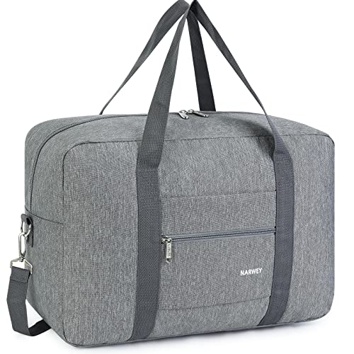 Narwey Handgepäck Tasche für Flugzeug 55x40x20cm/45x36x20cm Faltbare Reisetasche Overnight Weekend Damen Handgepäck Sporttasche Koffer 25L mit Schultergurt (Grau) von Narwey