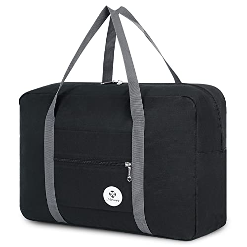 Narwey Handgepäck Tasche für Flugzeug 55x40x20cm/45x36x20cm Faltbare Reisetasche Overnight Weekend Damen Handgepäck Sporttasche Koffer 25L (Schwarz) von Narwey