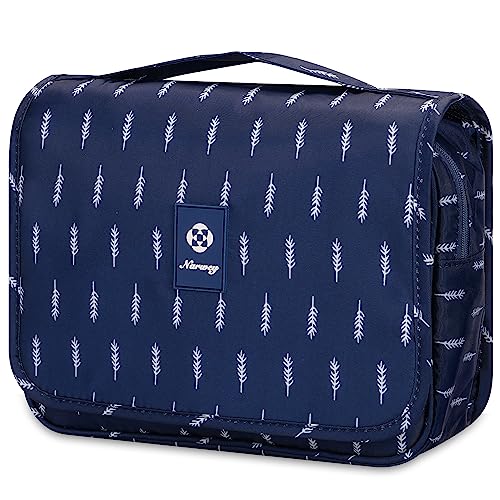 Kulturtasche Damen Gross - Kulturtasche Zum Aufhängen Kulturbeutel für Damen & Herren Kosmetiktasche - Waschtasche (Blaue Feder) von Narwey