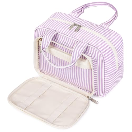 Kulturtasche Damen Gross & Kosmetiktasche Groß, Waschtasche Damen Make up Tasche für Herren & Volle Größe Kulturbeutel für Kinder (Lila Streifen) von Narwey