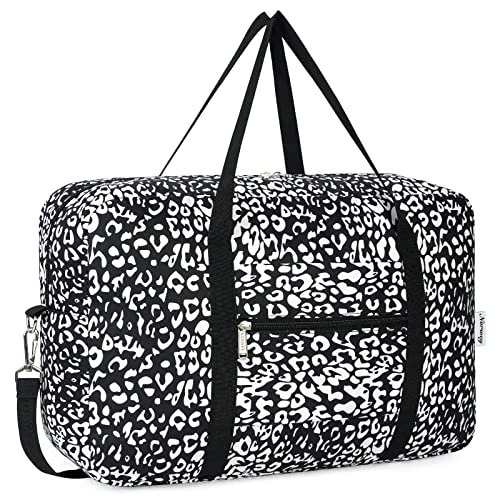 Narwey Handgepäck Tasche für Flugzeug 55x40x20cm/45x36x20cm Faltbare Reisetasche Overnight Weekend Damen Handgepäck Sporttasche Koffer 25L mit Schultergurt (Schwarzer Leopard) von Narwey