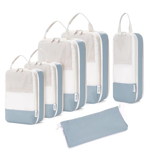 Narwey 6 Teilige Kompression Koffer Organizer, Compression Packing Cubes Backpack Kompression Packwürfel Rucksack, Koffer Organizer Set and Kofferorganizer for Damen and Herren (Graublau) von Narwey