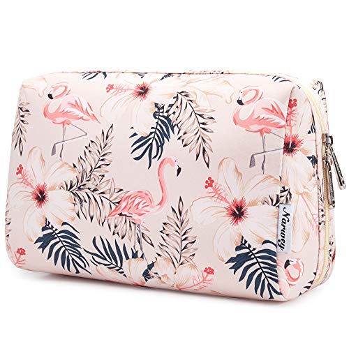 Narwey Groß Kulturbeutel Damen Schminktasche Kosmetiktasche Travel Cosmetic Organizer für Frauen Mädchen (Beiger Flamingo, Groß) von Narwey