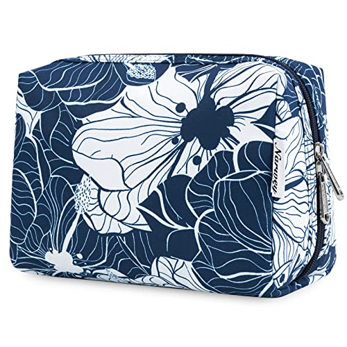 Narwey Groß Kulturbeutel Damen Schminktasche Kosmetiktasche Travel Cosmetic Organizer für Frauen Mädchen (Blauer Lotus, Groß) von Narwey