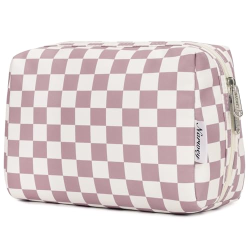 Narwey Groß Kulturbeutel Damen Schminktasche Kosmetiktasche Travel Cosmetic Organizer für Frauen Mädchen (Gitter Rosa, Groß) von Narwey