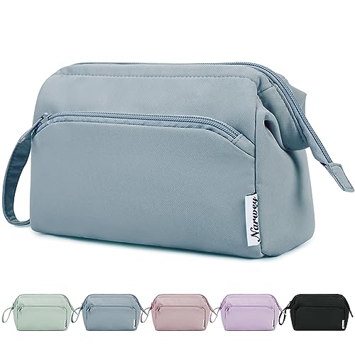 Narwey Reise Kosmetiktasche Schminktasche Make-up-Tasche mit Große Weit Offener Tasche für Damen Frauen(Graublau) von Narwey