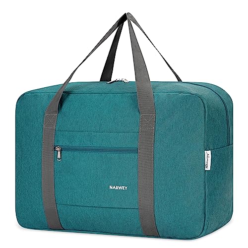 Narwey Handgepäck Tasche für Flugzeug 55x40x20cm/45x36x20cm Faltbare Reisetasche Overnight Weekend Damen Handgepäck Sporttasche Koffer 25L(Blau Grün) von Narwey