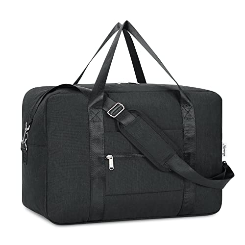 Narwey Handgepäck Tasche für Flugzeug 55x40x20cm/45x36x20cm Faltbare Reisetasche Overnight Weekend Damen Handgepäck Sporttasche Koffer 25L(Schwarz) von Narwey