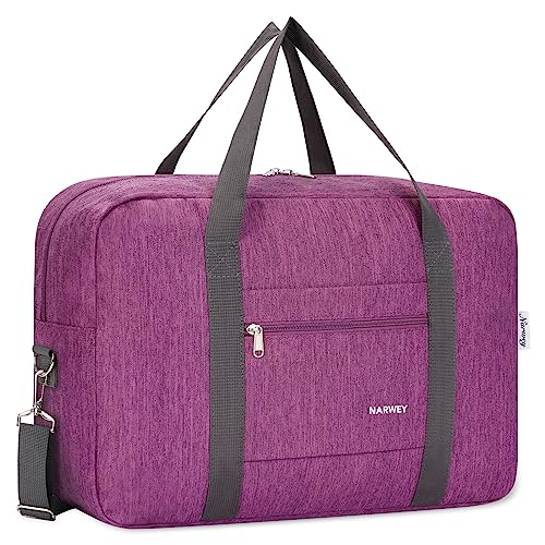 Narwey Handgepäck Tasche für Flugzeug 55x40x20cm/45x36x20cm Faltbare Reisetasche Overnight Weekend Damen Handgepäck Sporttasche Koffer 25L mit Schultergurt (Dunkles Violet) von Narwey