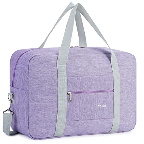 Narwey Handgepäck Tasche für Flugzeug 55x40x20cm/45x36x20cm Faltbare Reisetasche Overnight Weekend Damen Handgepäck Sporttasche Koffer 25L mit Schultergurt (Lila) von Narwey