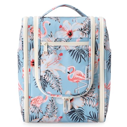 Narwey Klein Kariert Kulturbeutel Damen & Kulturbeutel Herren - Kinder Kulturtasche Zum Aufhängen & Männer Kosmetiktasche - Waschtasche für Frauen & Mädchen (Aqua Flamingo (Klein)) von Narwey