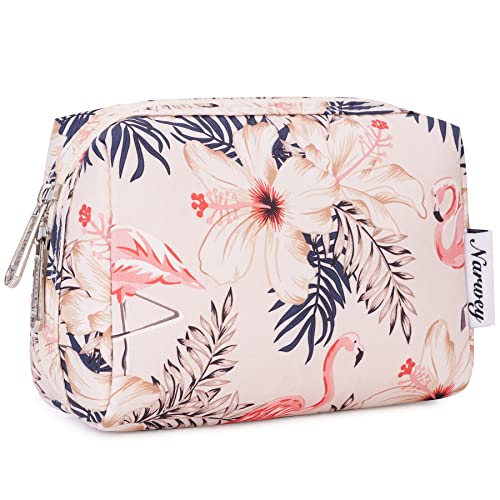 Narwey Klein Schminktasche Damen Kosmetiktasche Travel Cosmetic Organizer für Frauen Mädchen (Beiger Flamingo, Klein) von Narwey