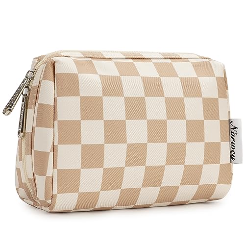 Narwey Klein Schminktasche Damen Kosmetiktasche Travel Cosmetic Organizer für Frauen Mädchen (Hellbraun, Klein) von Narwey