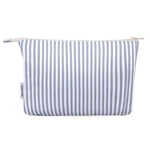 Narwey Kosmetiktasche Damen Kleine Make up Tasche Schminktasche Kulturbeutel Makeup Bag Reise mit Reißverschluss für Frauen Mädchen(Graublauer Streifen) von Narwey