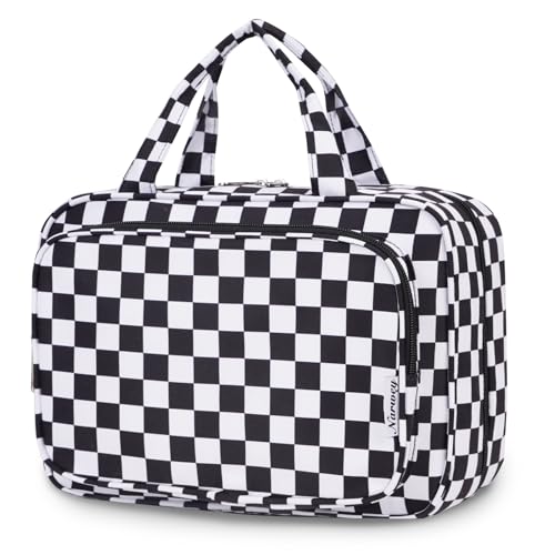 Narwey Kulturbeutel Damen Kulturtasche zum Aufhängen Waschtasche Kosmetiktasche Groß Waschbeutel Kosmetik-Organizer für Damen Mädchen(Schwarzes Schachbrett(Groß)) von Narwey