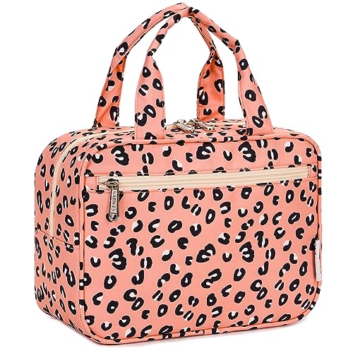 Narwey Kulturtasche Damen Gross Reise-Make-up-Tasche Große Kosmetiktasche Make-up-Etui Organizer für Damen Herren(Orange Leopard) von Narwey